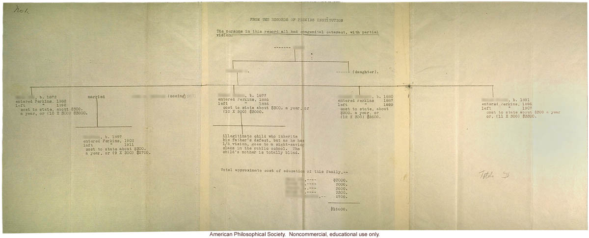 Blindness pedigree from the records of the Perkins Institution