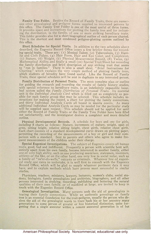 &quote;Eugenics seeks to improve the natural, physical, mental and tempermental qualities of the human family,&quote; Eugenics Record Office