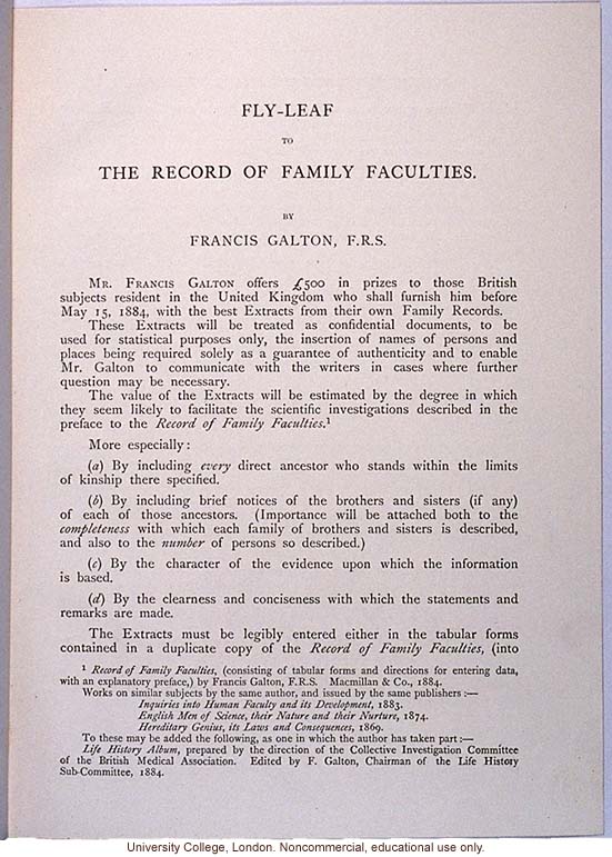 <i>Record of Family Faculties</i>, by Francis Galton (compiled with completed family pedigree forms), selected pages