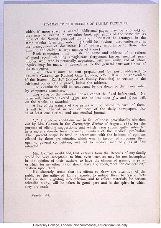 <i>Record of Family Faculties</i>, by Francis Galton (compiled with completed family pedigree forms), selected pages