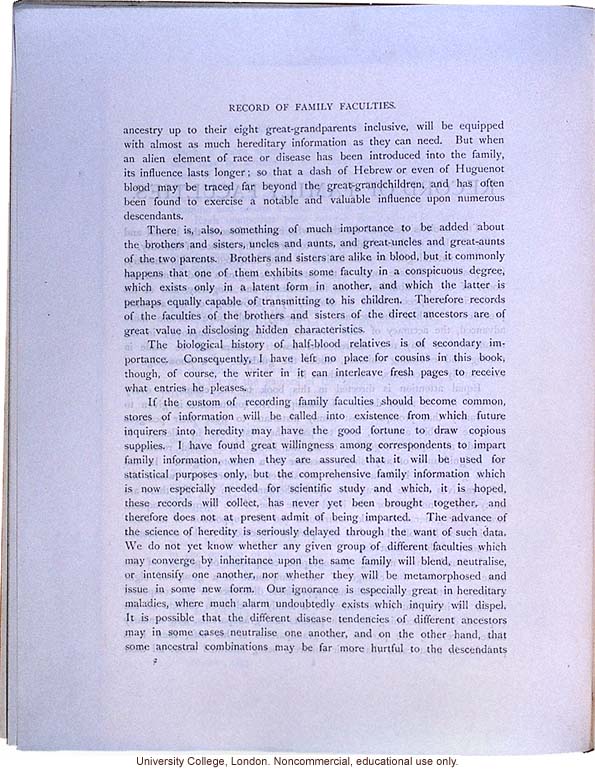 <i>Record of Family Faculties</i>, by Francis Galton (compiled with completed family pedigree forms), selected pages