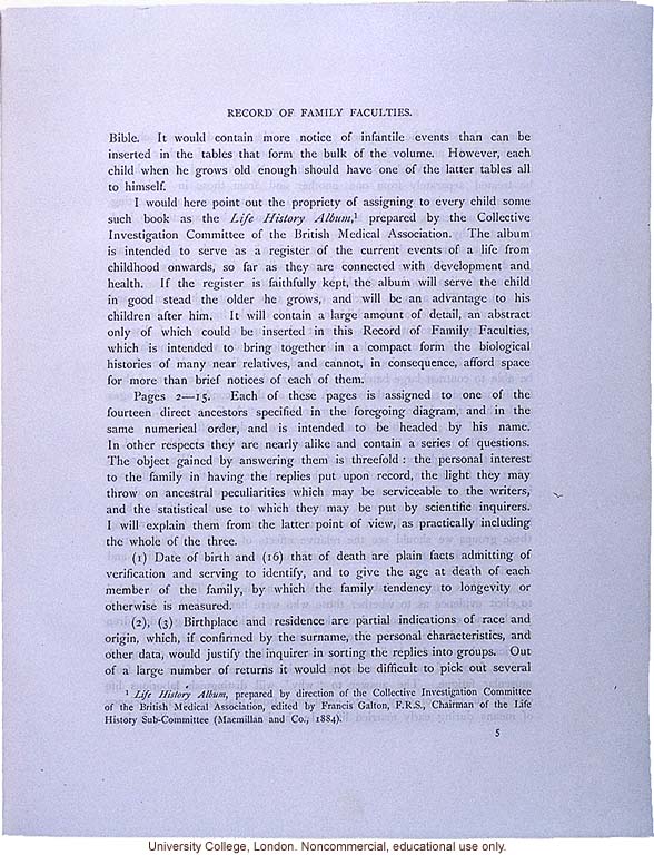 <i>Record of Family Faculties</i>, by Francis Galton (compiled with completed family pedigree forms), selected pages