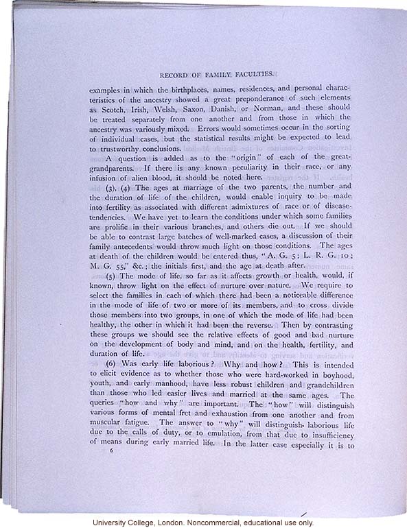 <i>Record of Family Faculties</i>, by Francis Galton (compiled with completed family pedigree forms), selected pages