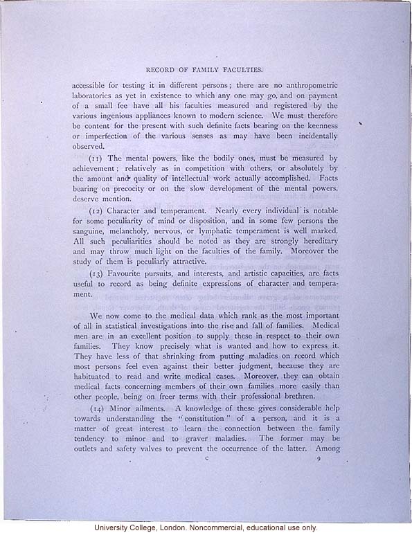 <i>Record of Family Faculties</i>, by Francis Galton (compiled with completed family pedigree forms), selected pages