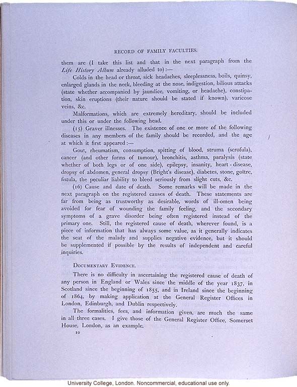 <i>Record of Family Faculties</i>, by Francis Galton (compiled with completed family pedigree forms), selected pages