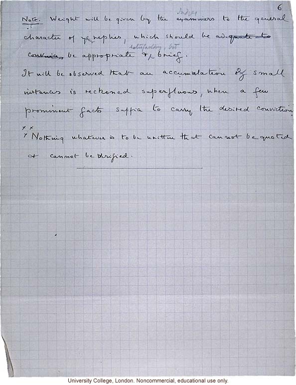 Handwritten proposal for issuing &quote;eugenic certificates&quote; to physically and mentally superior men aged 23-30, by Francis Galton