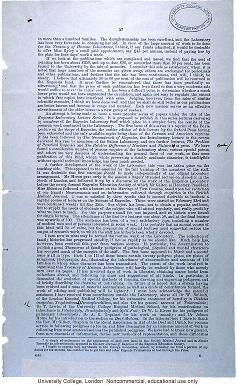 &quote;Report on the work of the Francis Galton Laboratory for National Eugenics, February1908-June 1909&quote;