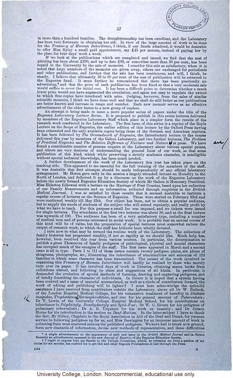 &quote;Report on the work of the Francis Galton Laboratory for National Eugenics, February1908-June 1909&quote;