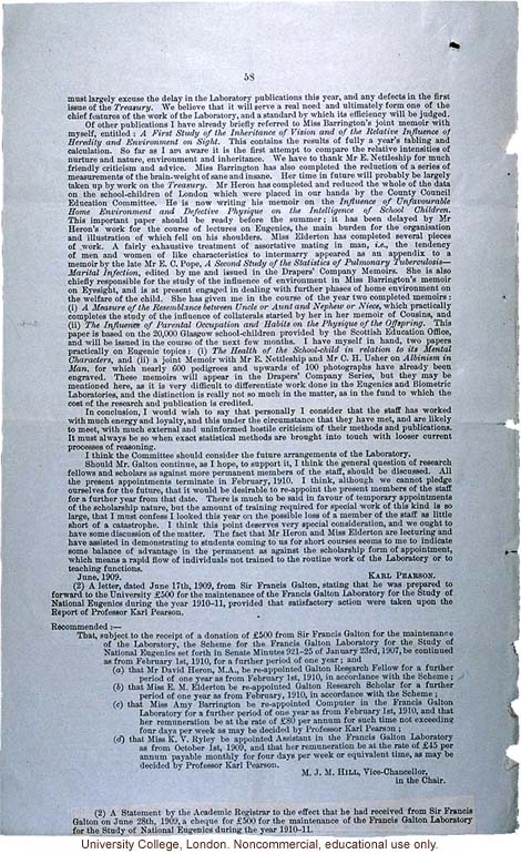 &quote;Report on the work of the Francis Galton Laboratory for National Eugenics, February1908-June 1909&quote;