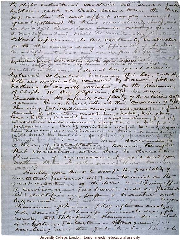 Charles Davenport letter to Karl Pearson, defending roles of mutation and environment in evolution in paper rejected by <i>Biometrika</i> (6/5/1903)