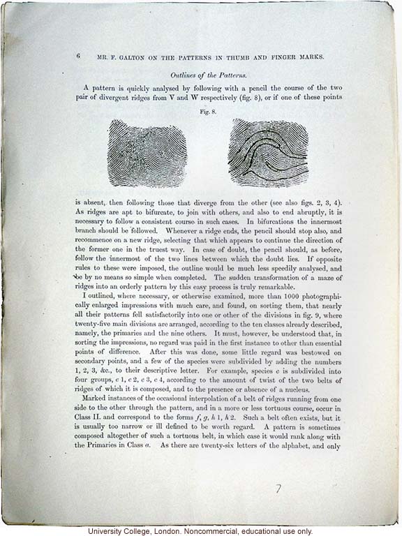 &quote;The Patterns in Thumb and Finger Marks,&quote; by Francis Galton, <i>Phil. Trans. Royal Society</i> (vol. 182), selected pages