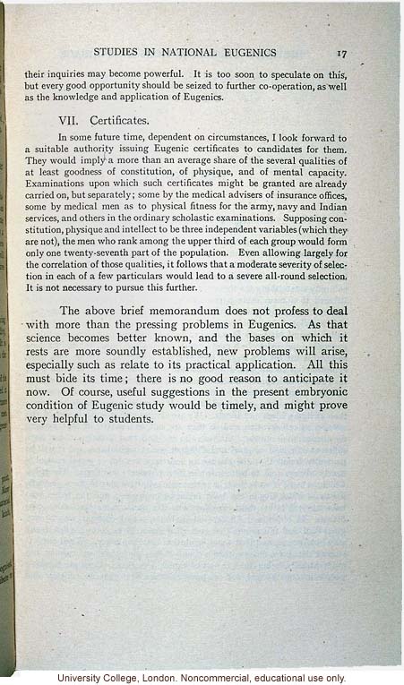 &quote;Studies in National Eugenics,&quote; by Francis Galton, subjects for eugenics inquiry communicated at meeting of Sociological Society (2/14/1905)