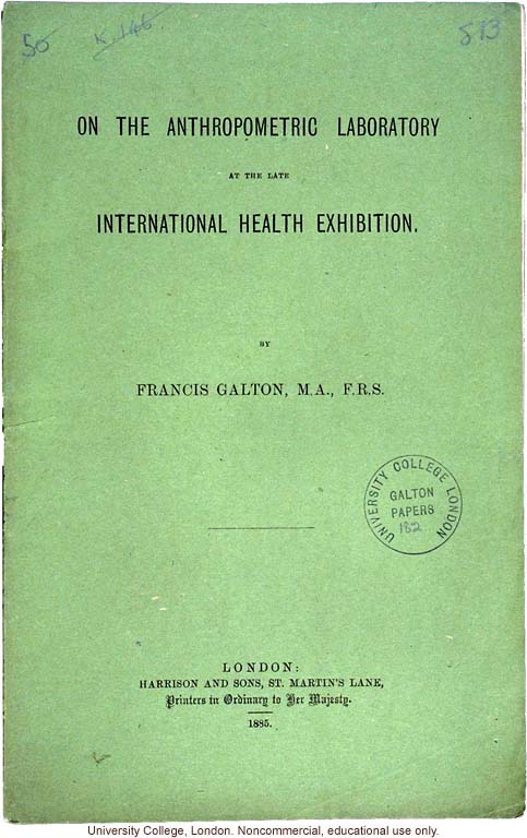 &quote;On the Anthropometric Laboratory at the late International Health Exhibition,&quote; by Francis Galton