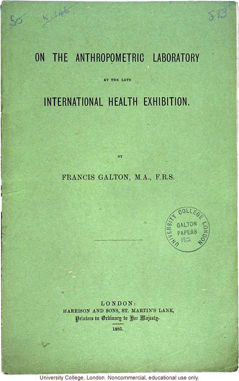 &quote;On the Anthropometric Laboratory at the late International Health Exhibition,&quote; by Francis Galton