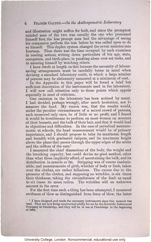 &quote;On the Anthropometric Laboratory at the late International Health Exhibition,&quote; by Francis Galton