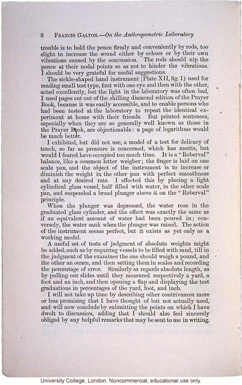 &quote;On the Anthropometric Laboratory at the late International Health Exhibition,&quote; by Francis Galton