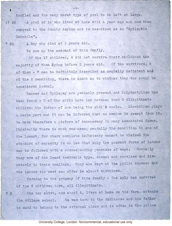 &quote;Mental Deficiency Pedigree,&quote; a multigenerational study of a rural family by the British National Association for the Feebleminded