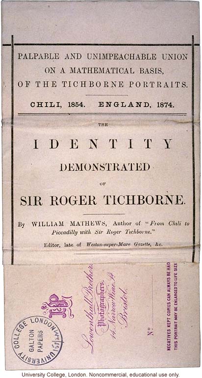 &quote;The Tichborne Blended Photographs,&quote; of Sir Roger Tichborne and man who claimed to be Tichborne