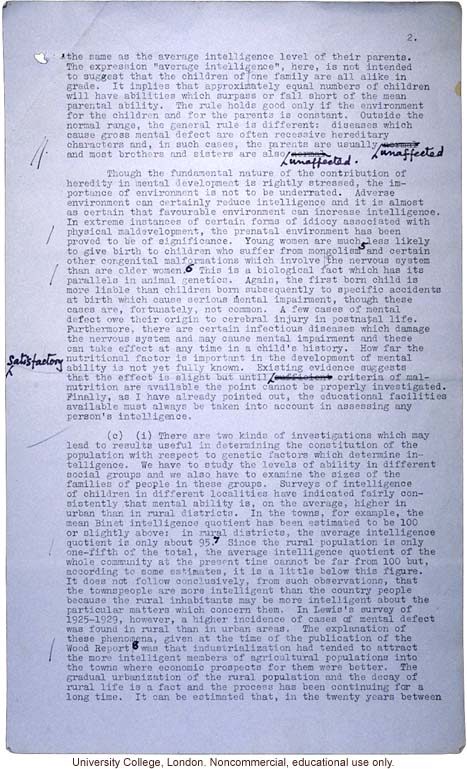 &quote;Is Our National Intelligence Declining?&quote; L.S. Penrose, Opening Session of 5th Biennial Conference on Mental Health (1/12/39)