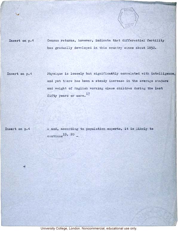 &quote;Is Our National Intelligence Declining?&quote; L.S. Penrose, Opening Session of 5th Biennial Conference on Mental Health (1/12/39)