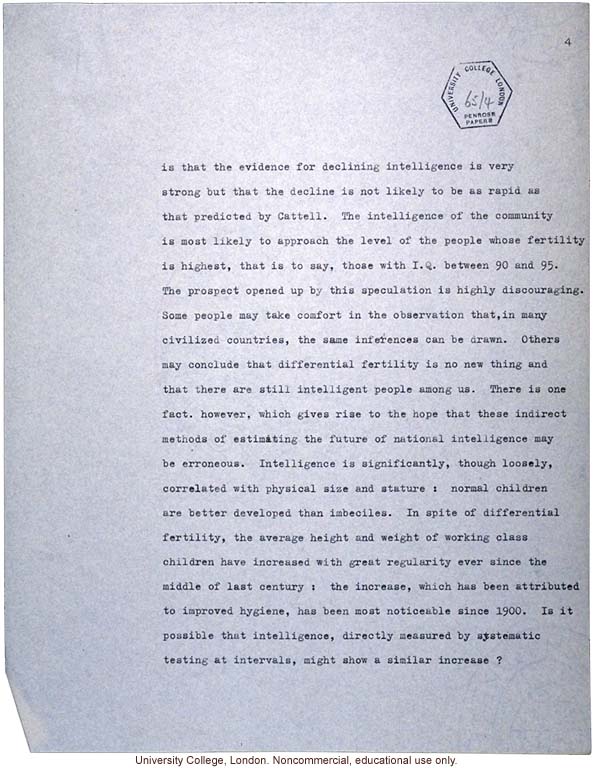 &quote;Is our national intelligence declining? The genetic point of view.&quote; L.S. Penrose