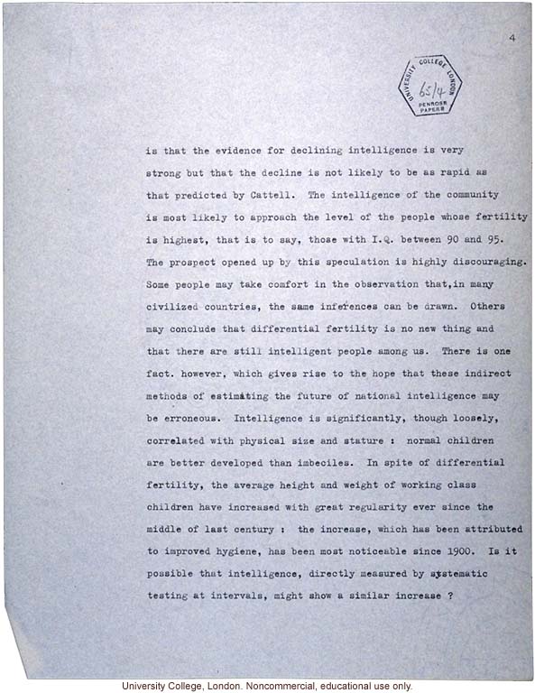 &quote;Is our national intelligence declining? The genetic point of view.&quote; L.S. Penrose