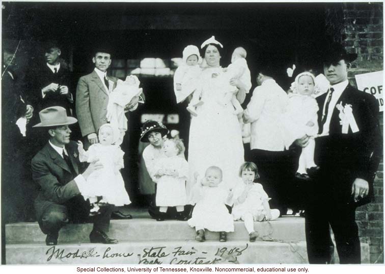 &quote;Model home - State Fair - 1908 Baby Contest,&quote; Better Babies contestants on Steps of Mothers Congress Model Home, Louisiana State Fair, Shreveport