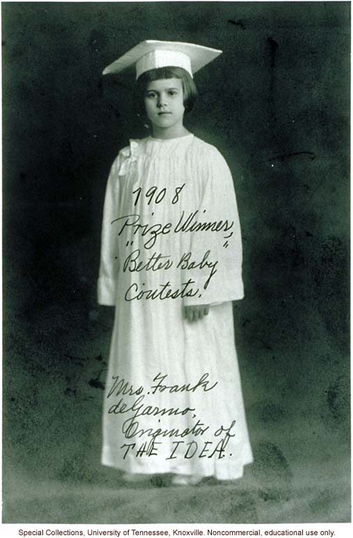 &quote;1908 Prize Winner, &quote;Better Baby' Contests. Mrs. Frank deGarmo, Originator of THE IDEA.&quote; Louisiana State Fair, Shreveport