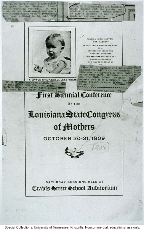 Announcement for Louisiana State Congress of Mothers, with news clippings