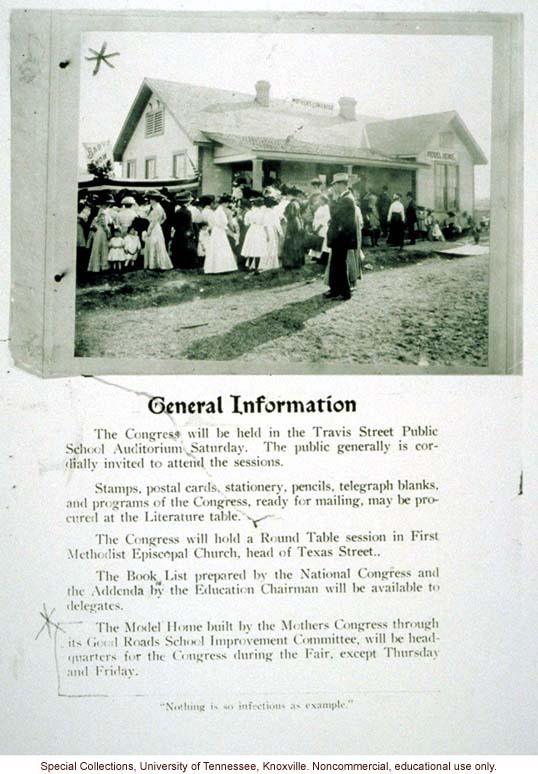 Announcement for Louisiana State Congress of Mothers, with photo of 1909 Model Home