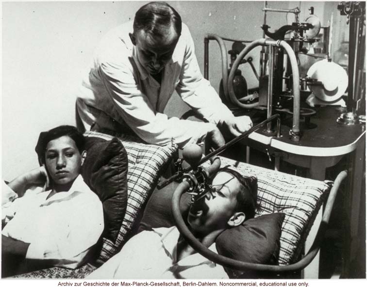 Male twins undergoing spirometry by Otmar Freiherr von Verschuer