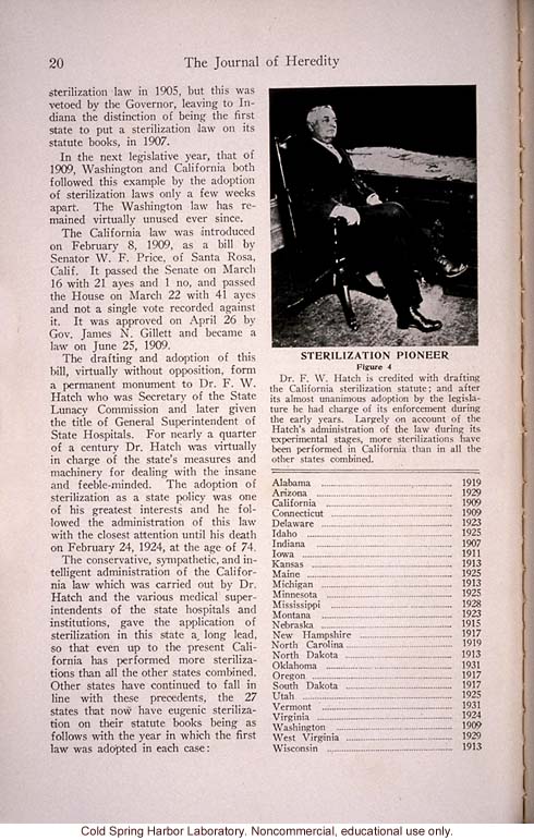 &quote;The Progress of Eugenical Sterilization,&quote; by Paul Popenoe, <i>Journal of Heredity</i> (vol. 25:1), including journal cover and contents page