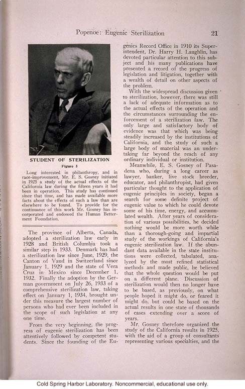 &quote;The Progress of Eugenical Sterilization,&quote; by Paul Popenoe, <i>Journal of Heredity</i> (vol. 25:1), including journal cover and contents page