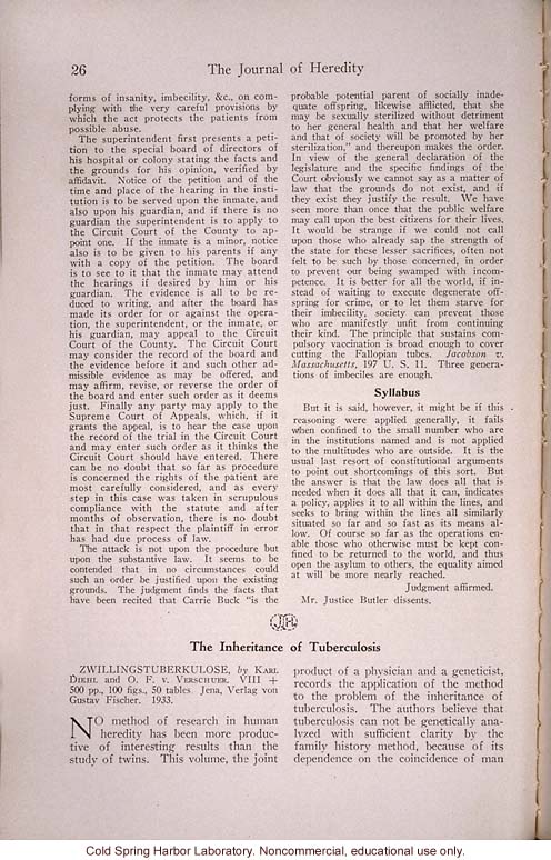 &quote;The Progress of Eugenical Sterilization,&quote; by Paul Popenoe, <i>Journal of Heredity</i> (vol. 25:1), including journal cover and contents page