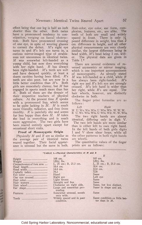 &quote;Mental and Physical Traits of Identical Twins Reared Apart,&quote; by H.H. Newman, <i>Journal of Heredity</i> (vol. 25)