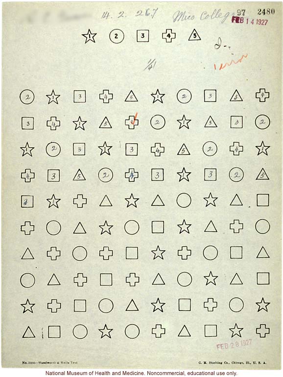 Mico College anthropometric case 1: &quote;Form Discrimination Test,&quote; conducted by Morris Steggerda for <i>Race Crossing in Jamaica</i>