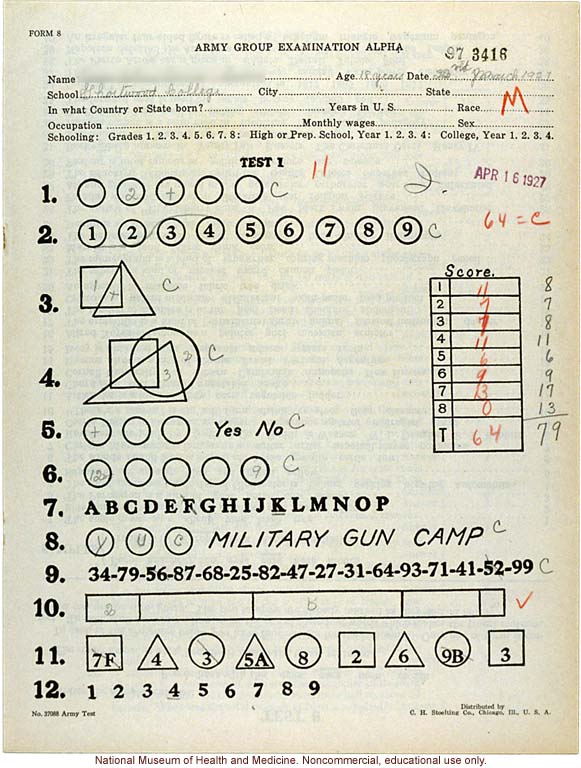 Shortwood College anthropometric case: &quote;Army Group Examination Alpha,&quote; conducted by Morris Steggerda for <i>Race Crossing in Jamaica</i>