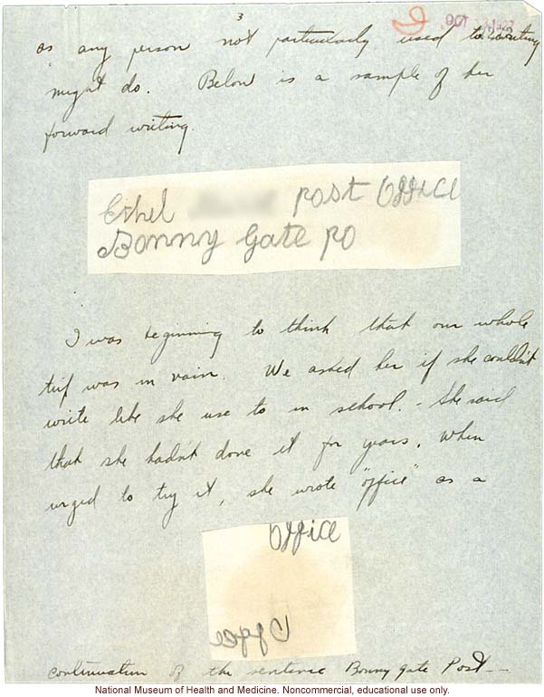 &quote;A Person who writes Backwards,&quote; handwritten report with photo and writing samples, conducted in Jamaica by Morris Steggerda