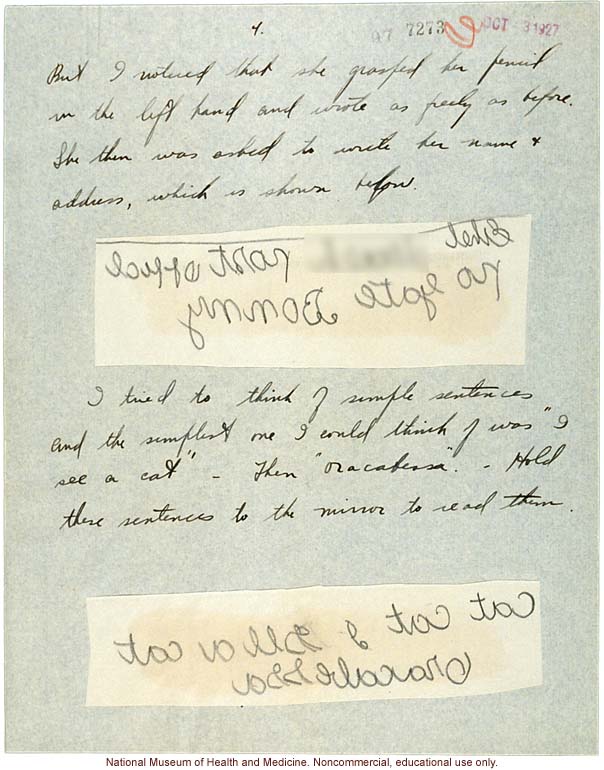 &quote;A Person who writes Backwards,&quote; handwritten report with photo and writing samples, conducted in Jamaica by Morris Steggerda