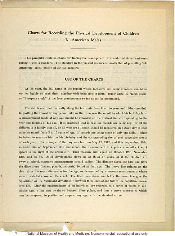 &quote;Physical Development Record for American Males,&quote; Eugenics Record Office (including forms, directions, and growth graphs)