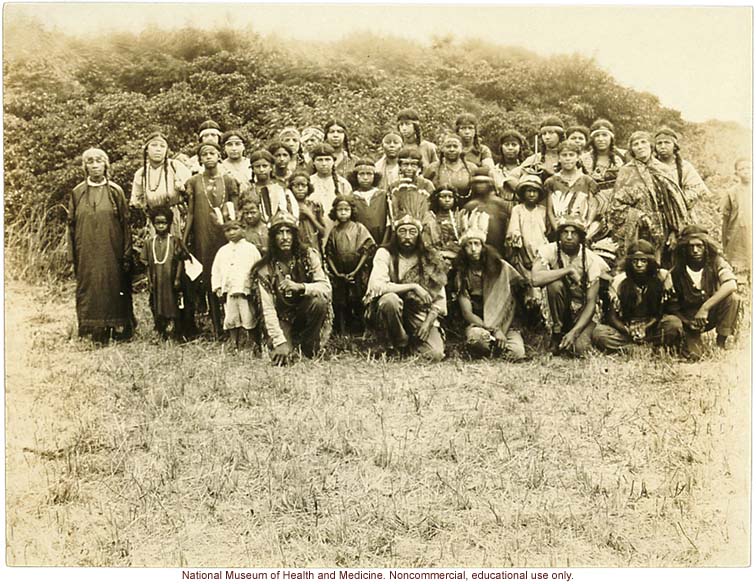 Group photograph of Indians on the Shinnecock Researvation, eastern Long Island (with overlay key)