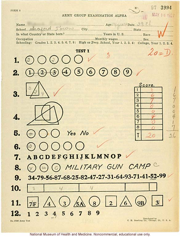 Seaford Town female anthropometric case: &quote;Army Group Examination Alpha,&quote; by Morris Steggerda for <i>Race Crossing in Jamaica</i>