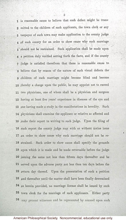 &quote;An act to amend the domestic relations law, in relation to prevention of hereditary blindness&quote;, New York State Senate