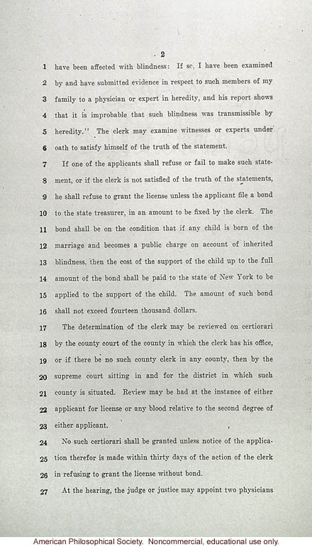 &quote;An act to amend the domestic relations law, in relation to prevention of hereditary blindness&quote;, New York State Senate