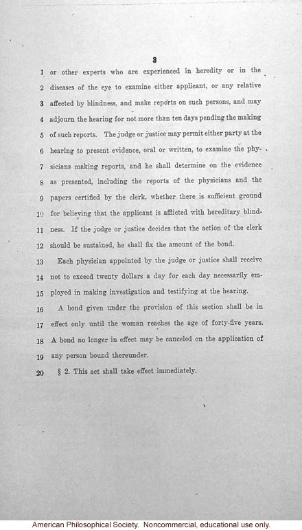 &quote;An act to amend the domestic relations law, in relation to prevention of hereditary blindness&quote;, New York State Senate