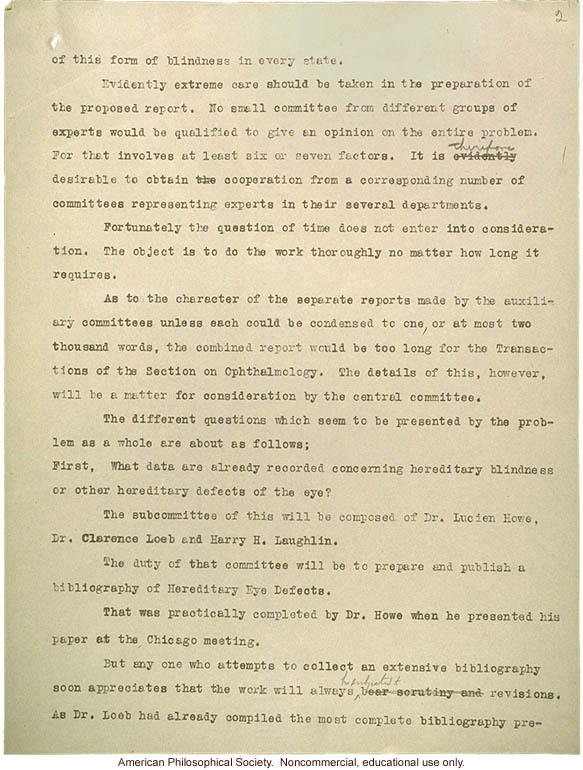 &quote;Reasons for a study of hereditary blindness,&quote; report to American Medical Association