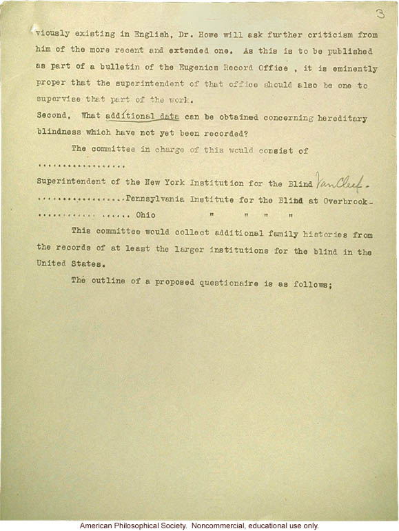 &quote;Reasons for a study of hereditary blindness,&quote; report to American Medical Association