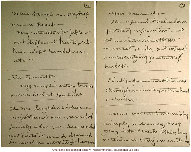 Eugenics field workers meeting notes about hereditary behavior