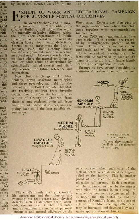 &quote;Exhibit of work and educational campaign for juvenile mental defectives&quote;