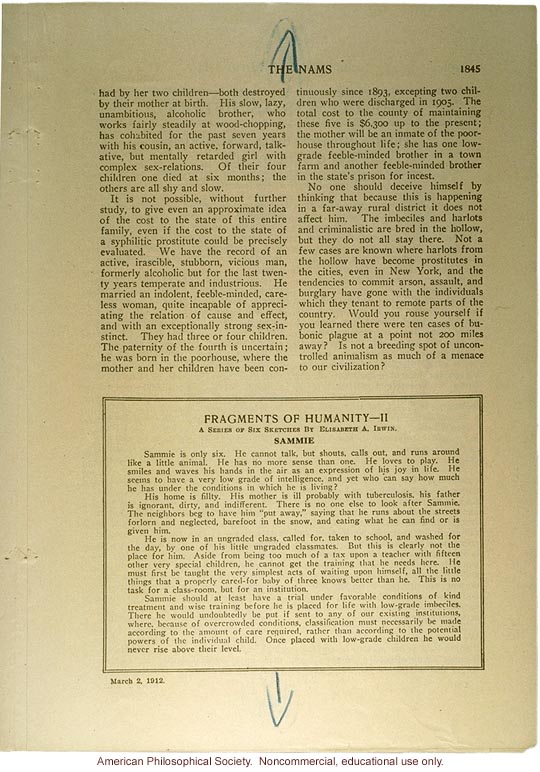 &quote;The Nams: feeble-minded as country dwellers,&quote; by Charles Davenport